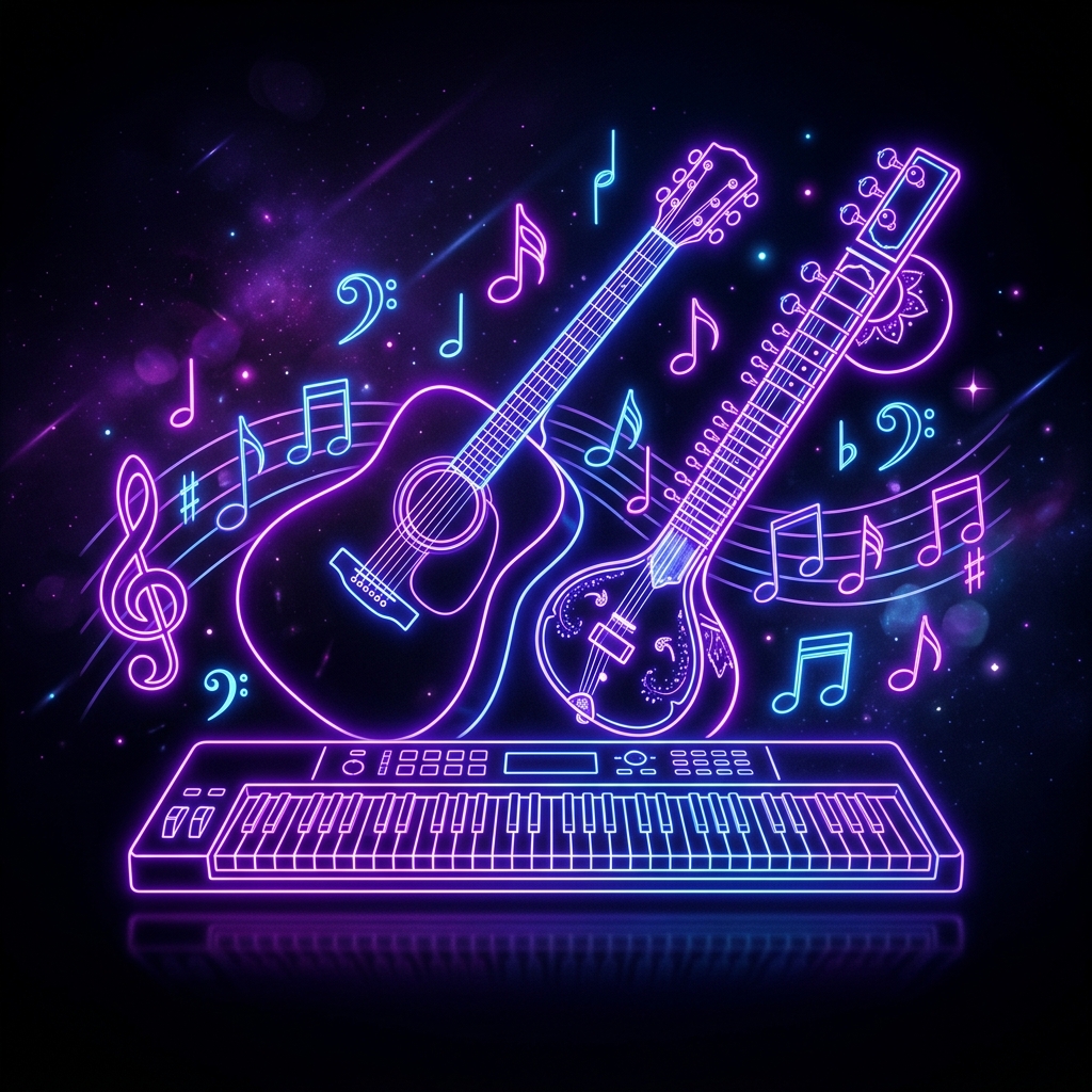 Neon Musical Outline Background